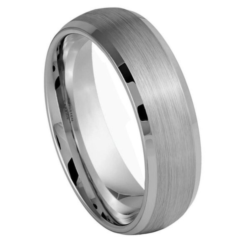 6mm DomeTungsten Wedding Ring Brushed Center Finish low Beveled Edge - Picture 1 of 5